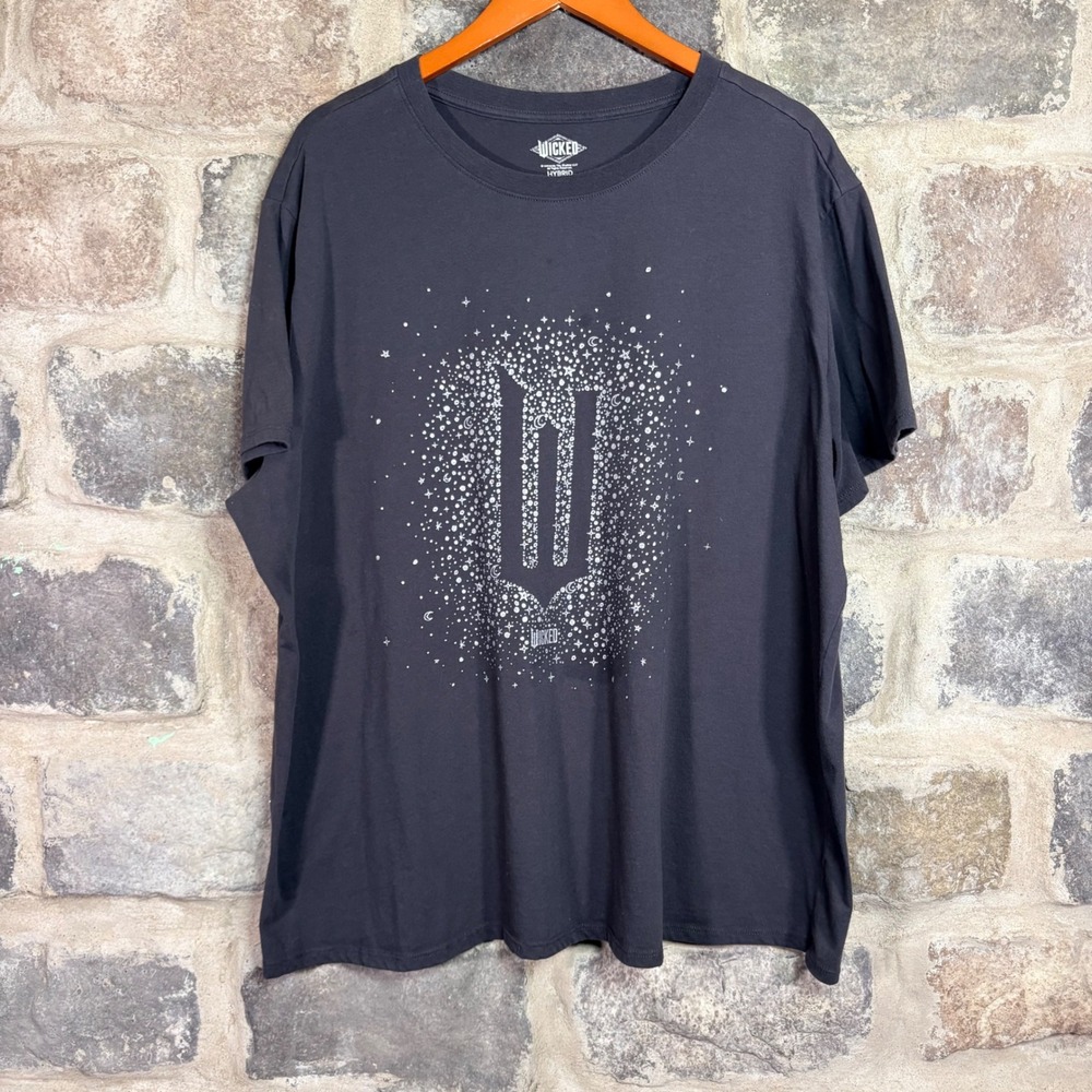 Wicked Musical Graphic‎ T-Shirt Women's 2X Charcoal Grey Celestial Glitter Logo